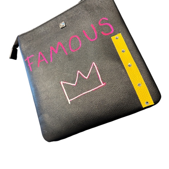 🩷 Hand-Painted Genuine Leather Abstract Crossbody Bag With Adjustable Strap - Picture 4 of 6